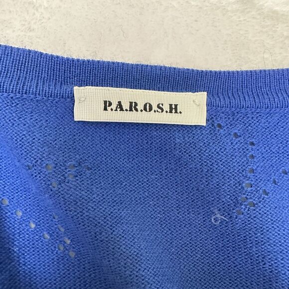 P.A.R.O.S.H. Women's Blue Star Short Sleeve Knit Cotton Sweater Sz L Italy - Picture 6 of 10